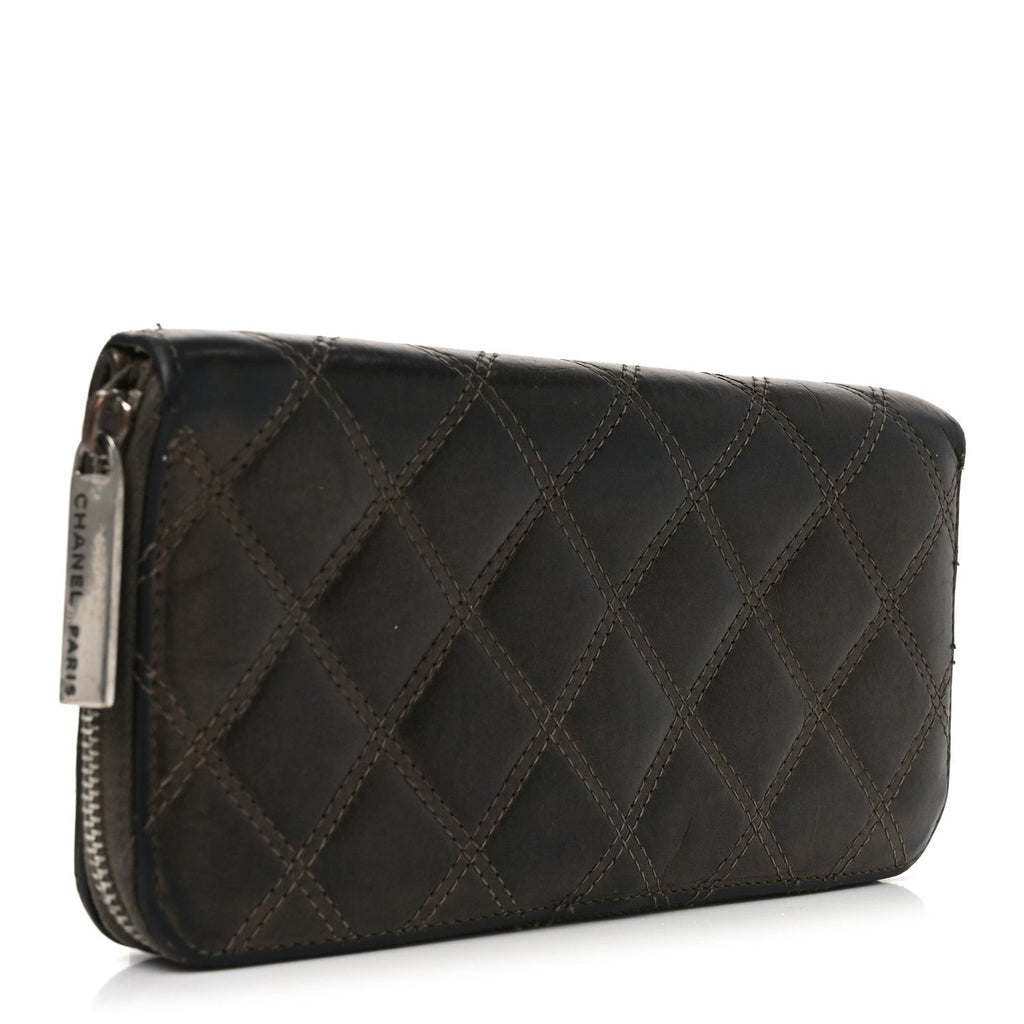 Metallic Aged Calfskin Quilted Paris New York PNY Wallet Dark Gold
