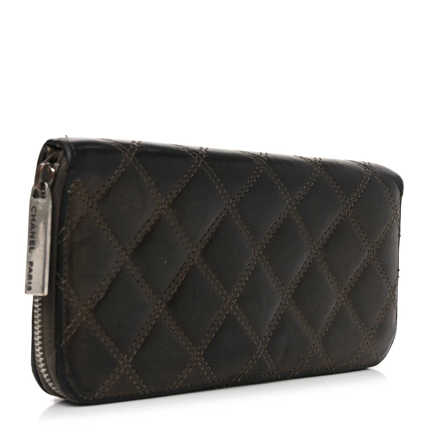 Metallic Aged Calfskin Quilted Paris New York PNY Wallet Dark Gold