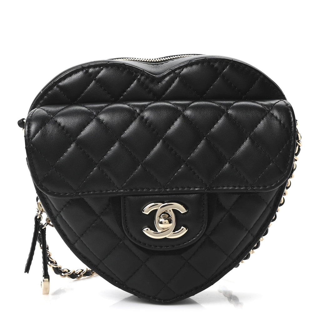 Chanel Lambskin Quilted CC In Love Heart Bag Black