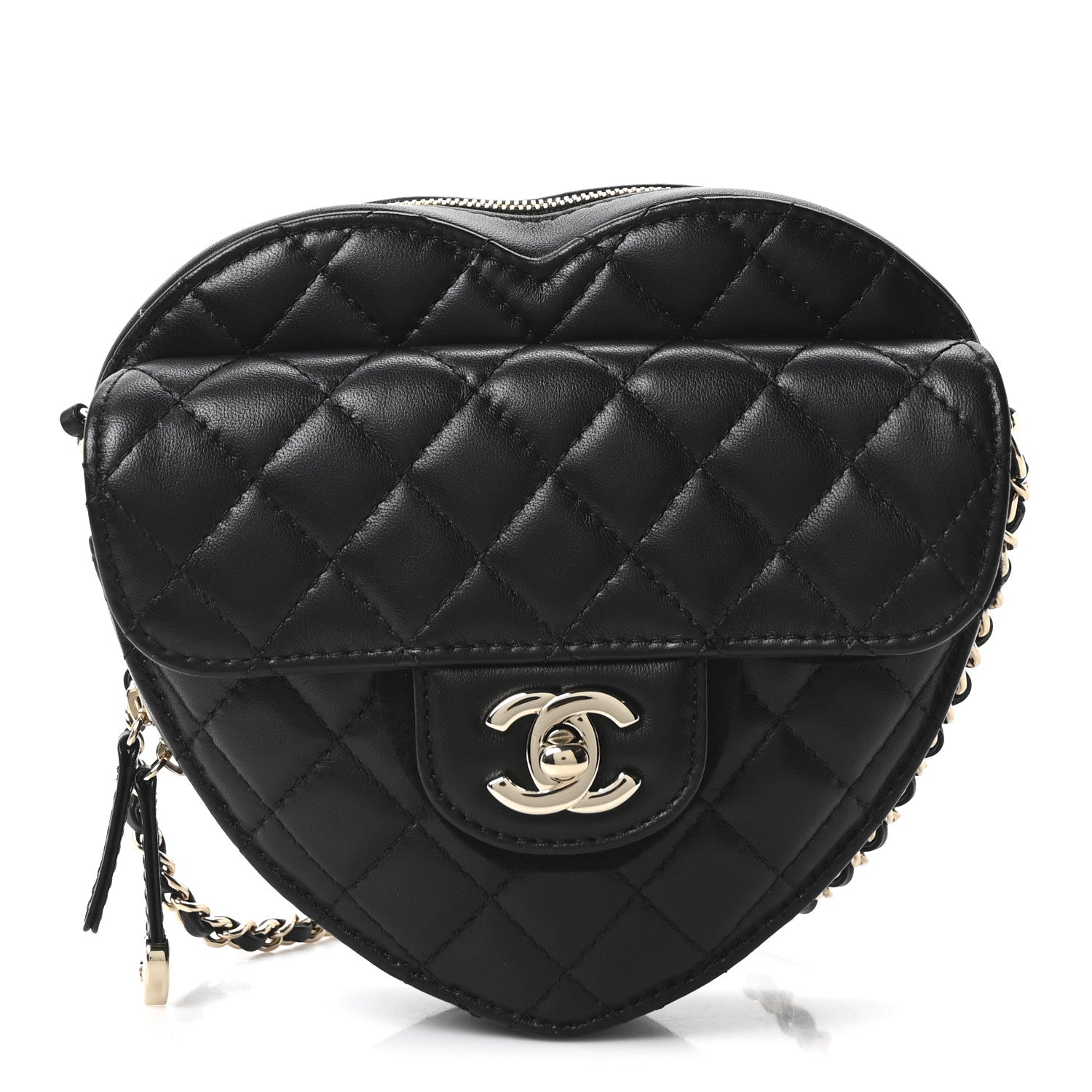 Chanel Lambskin Quilted CC In Love Heart Bag Black