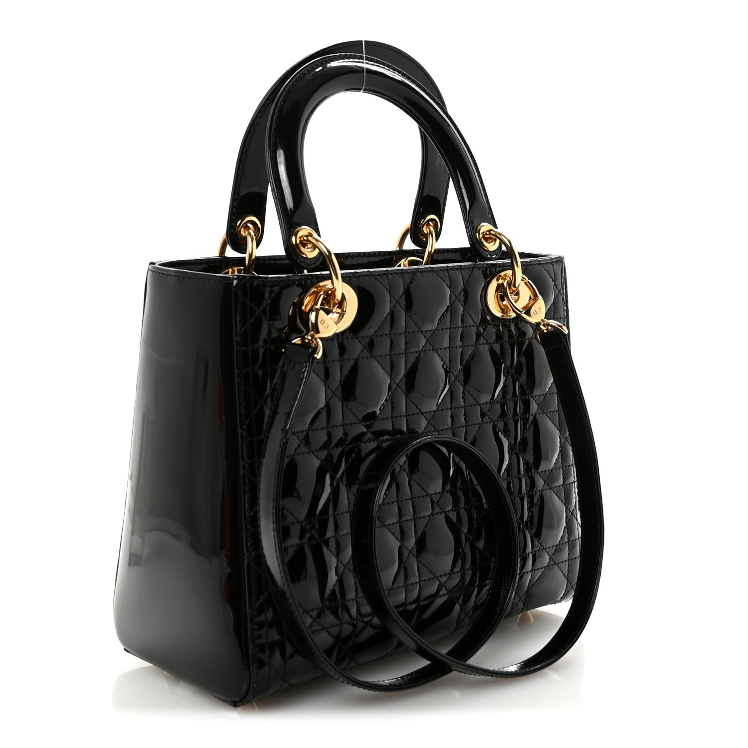 Christian Dior Patent Cannage Medium Lady Dior Black