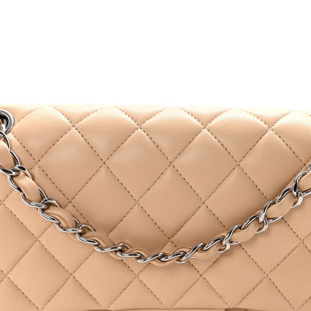 Chanel Lambskin Quilted Medium Double Flap Beige