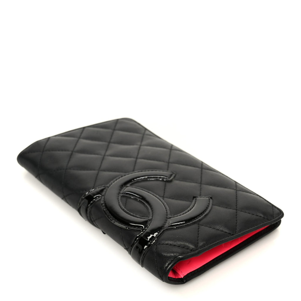Calfskin Quilted Cambon Yen Wallet Black