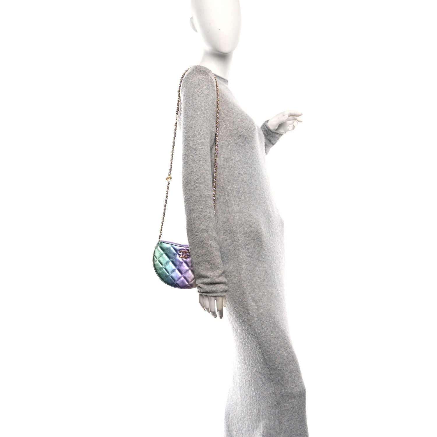 Chanel Gradient Metallic Lambskin Quilted Hobo Bag Pink Purple Green
