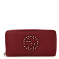 Gucci Pebbled Calfskin Studded Soho Zip Around Wallet Soft Burgundy