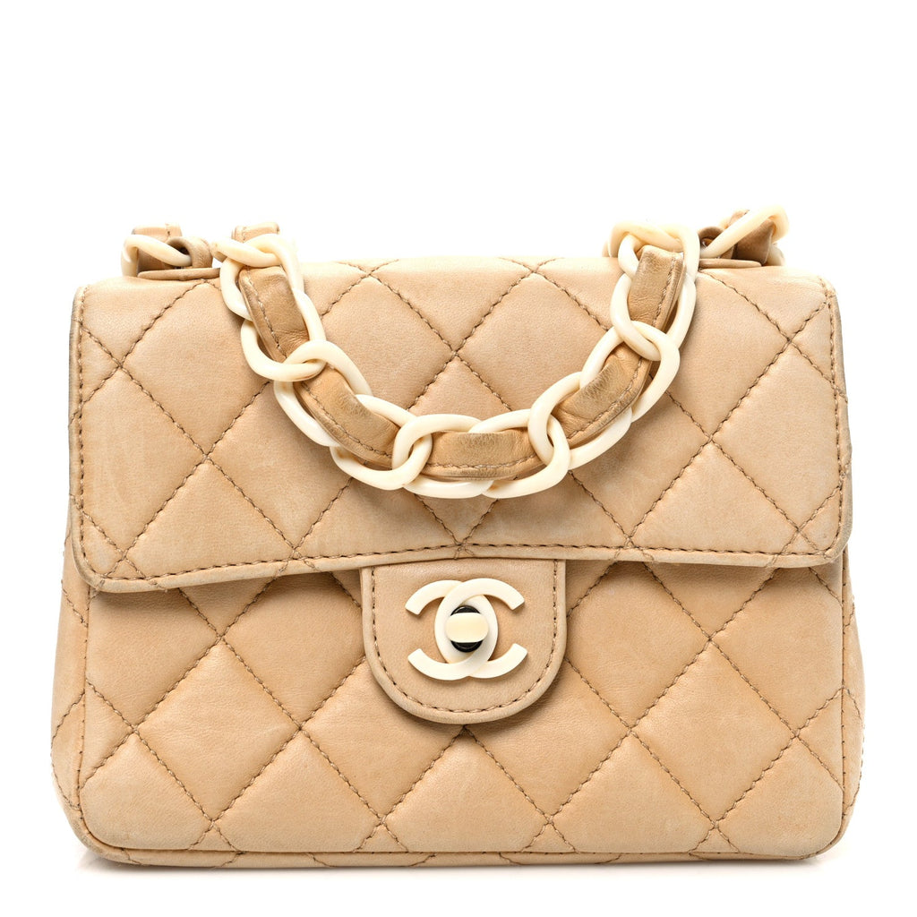 Chanel Lambskin Quilted Bekko Resin Mini Square Flap Beige