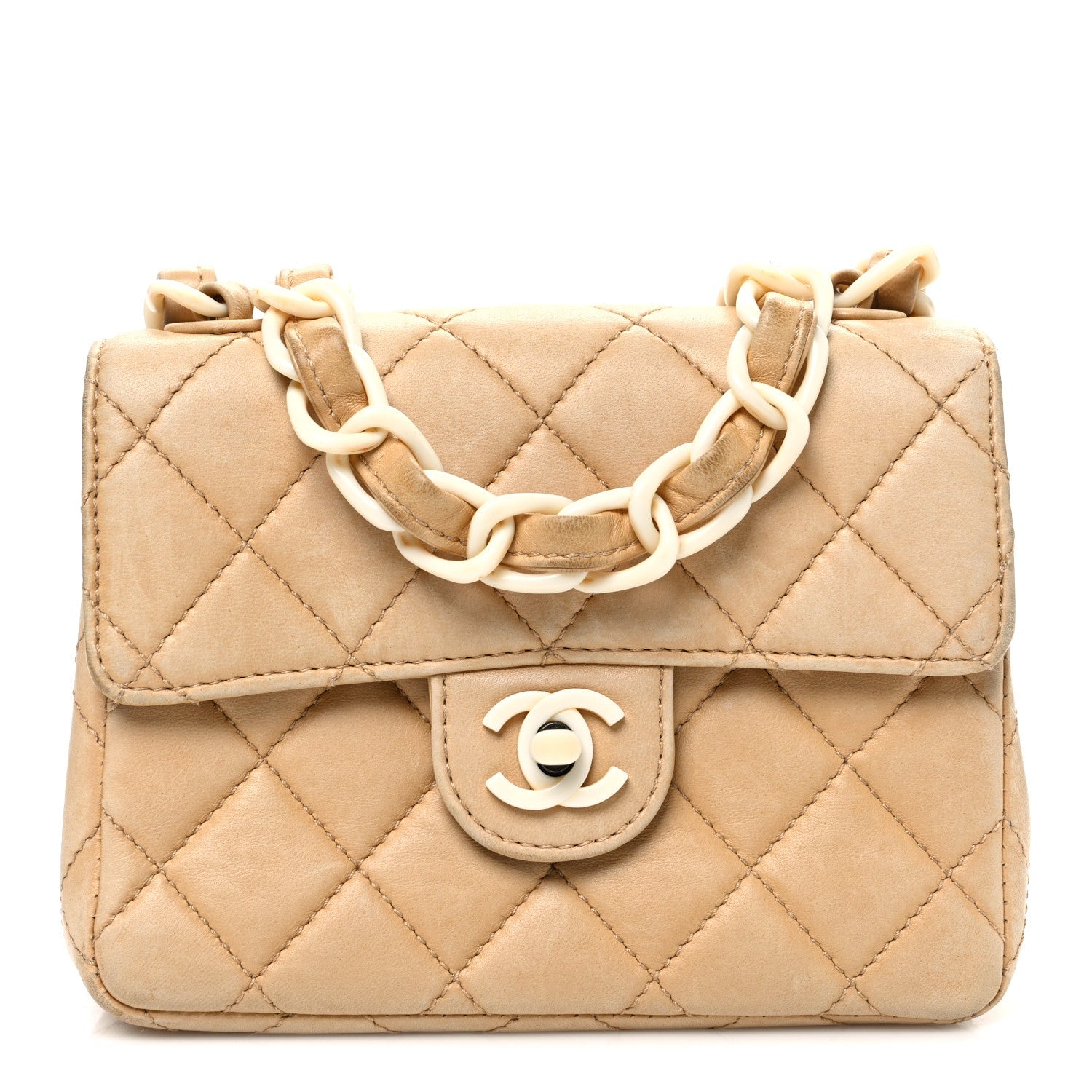 Chanel Lambskin Quilted Bekko Resin Mini Square Flap Beige