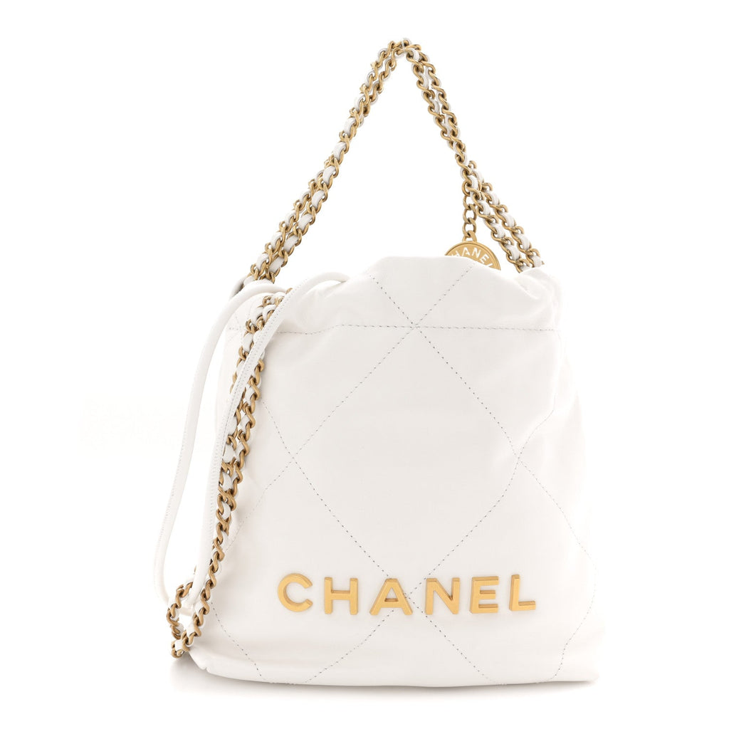 Chanel Shiny Calfskin Quilted Mini Chanel 22 White