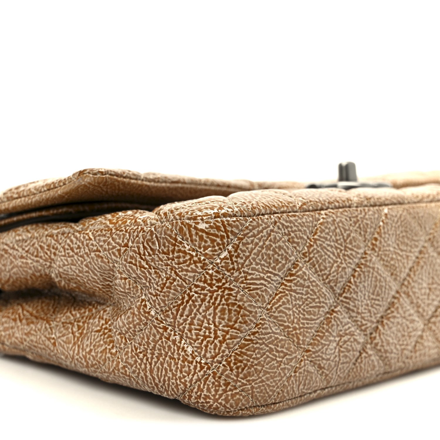 Chanel Crinkled Patent Quilted Medium Double Flap Beige