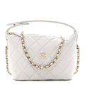 Chanel Shiny Caviar Quilted Hobo Clutch With Chain Light Grey