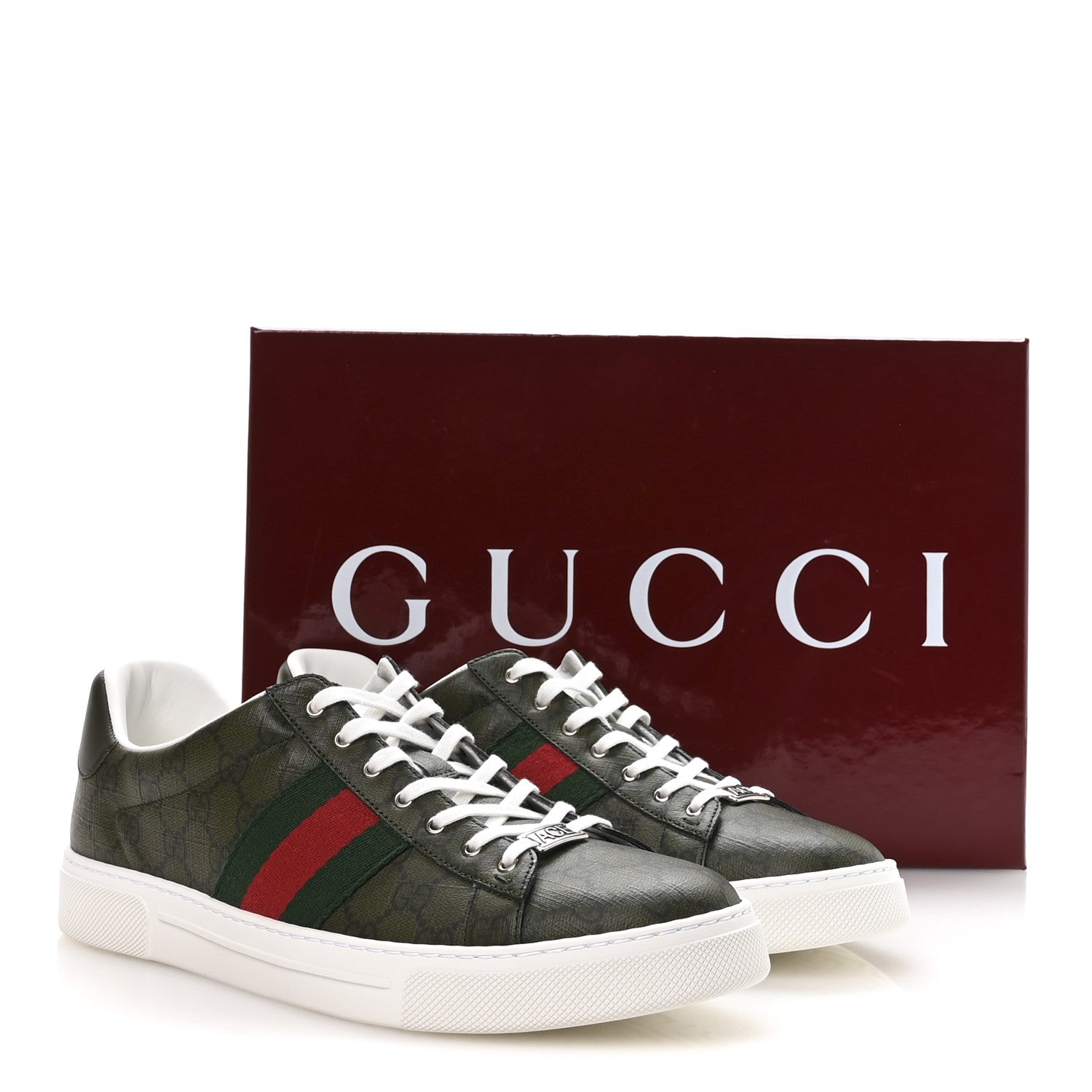 Gucci GG Supreme Monogram Web Mens New Ace Sneakers 11 Green