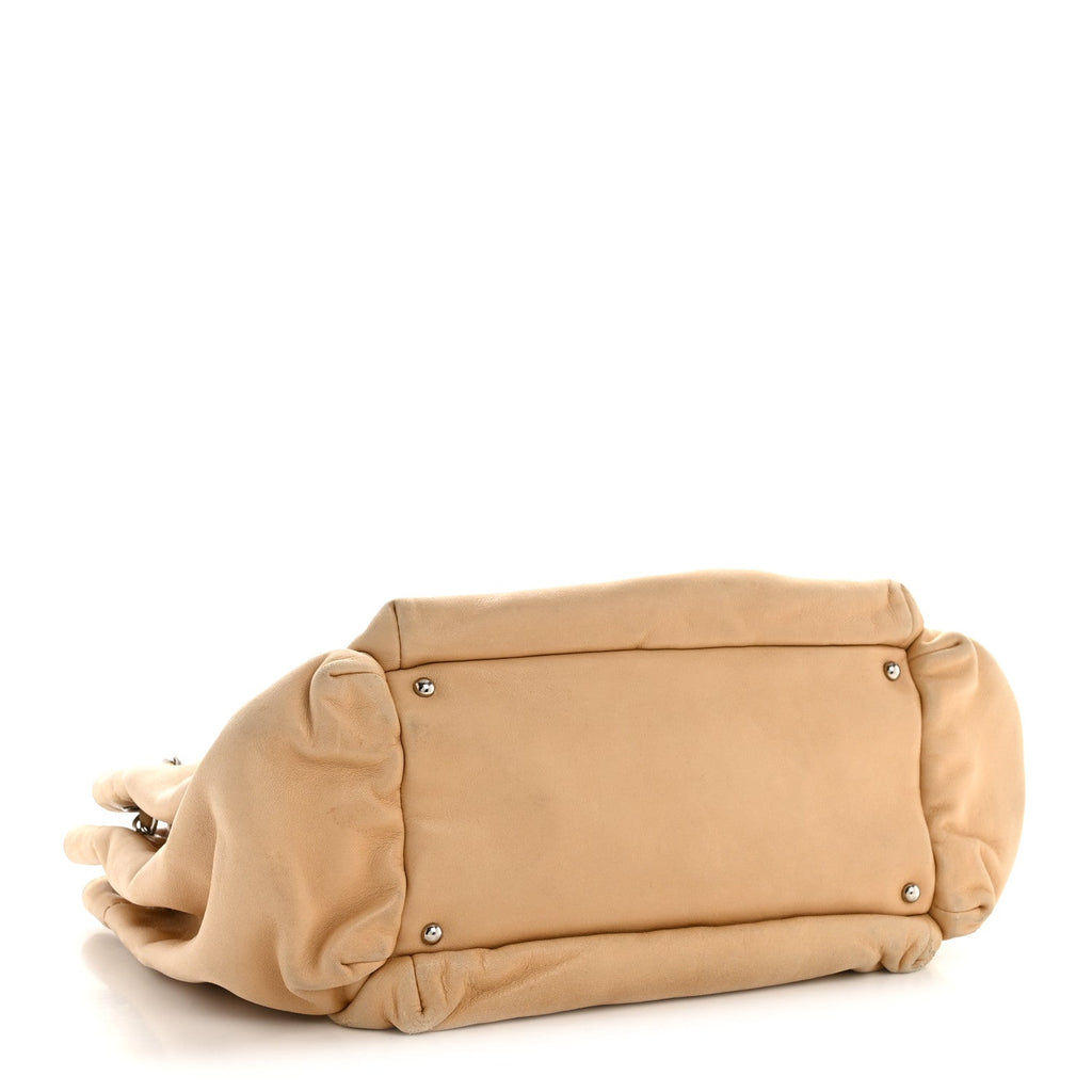 Chanel Lambskin Stitched Accordion Flap Tote Beige