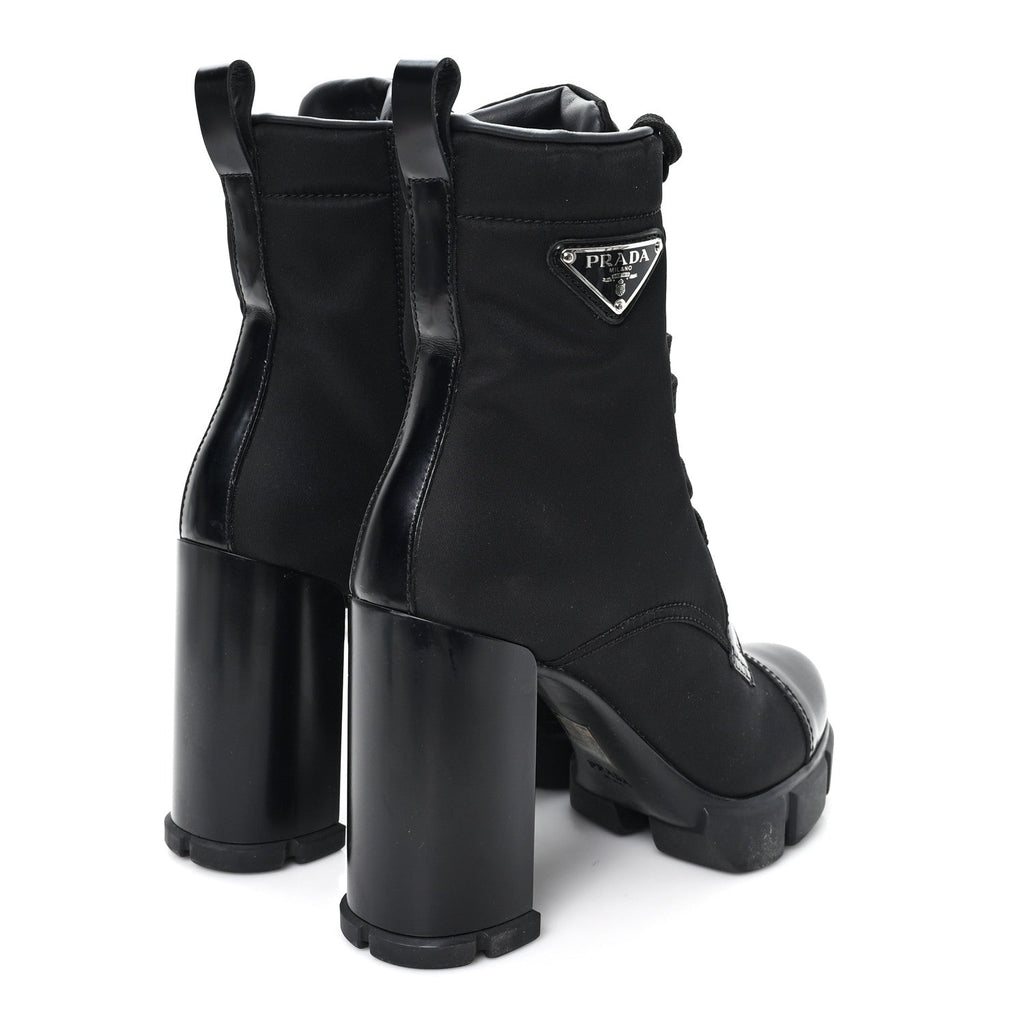Prada Spazzolato Re-Nylon Metal Triangle Logo 110mm Ankle Boots 37 Black