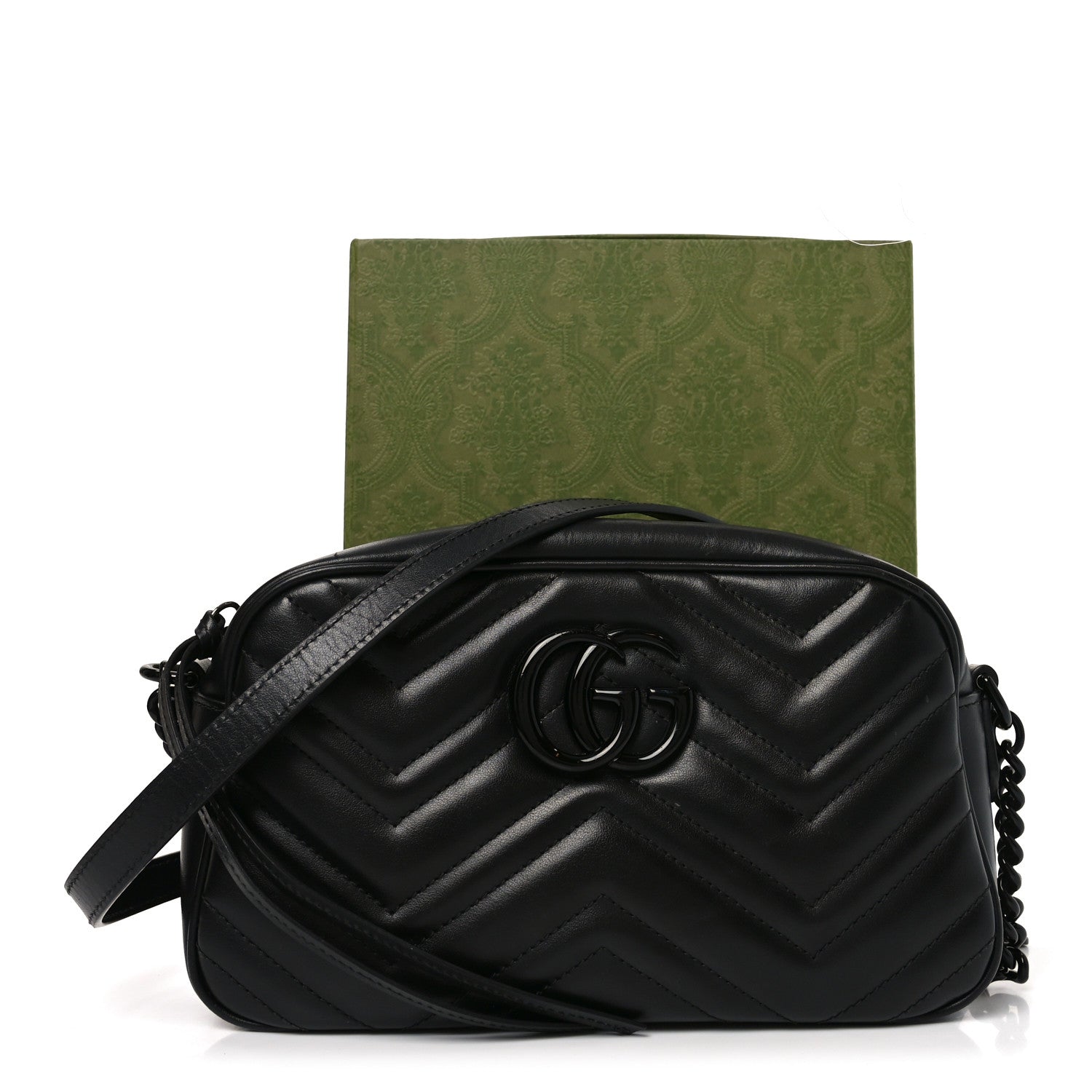 Gucci Calfskin Matelasse Monochrome Small GG Marmont Chain Shoulder Bag Black