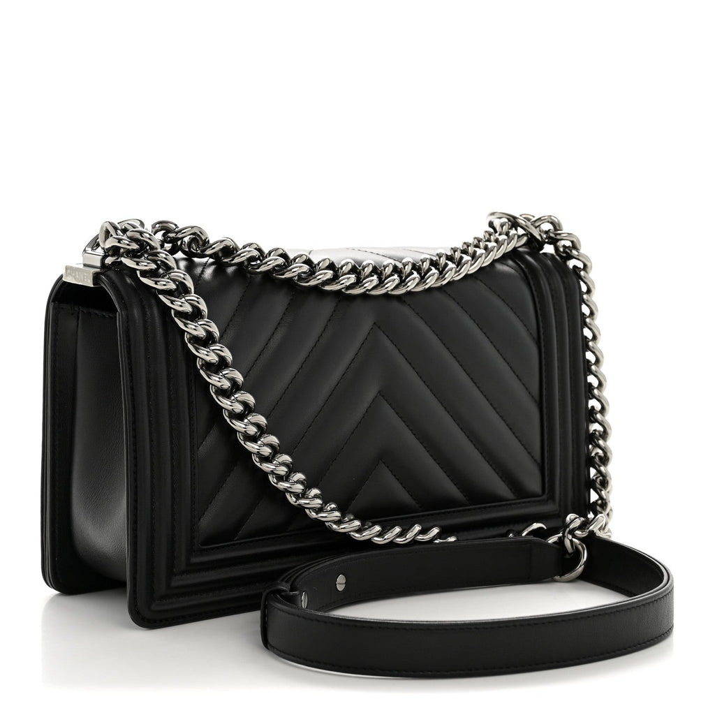 Chanel Lambskin Chevron Quilted Medium Boy Flap Black