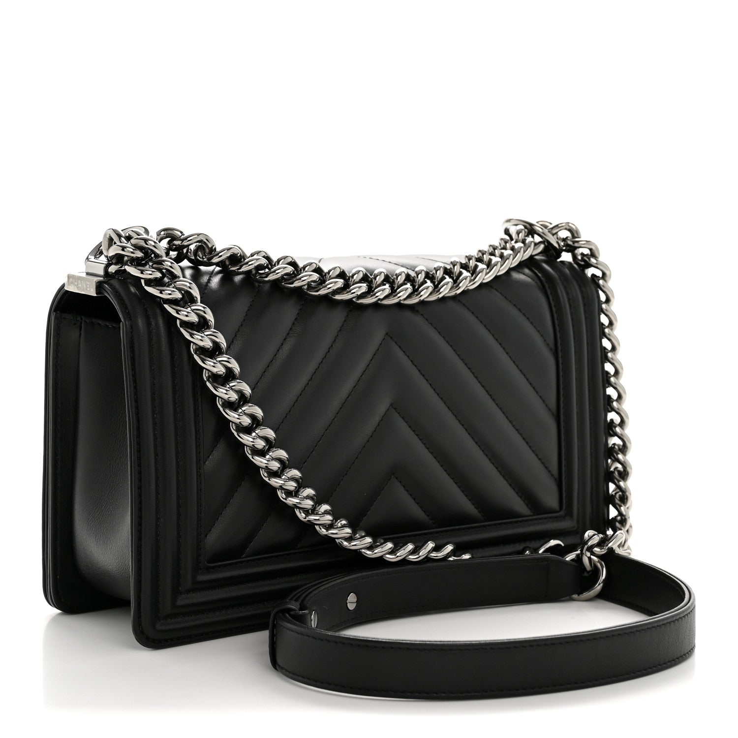 Chanel Lambskin Chevron Quilted Medium Boy Flap Black