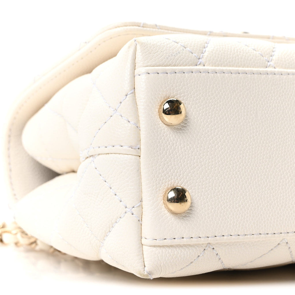 Chanel Caviar Quilted Extra Mini Coco Handle Flap White