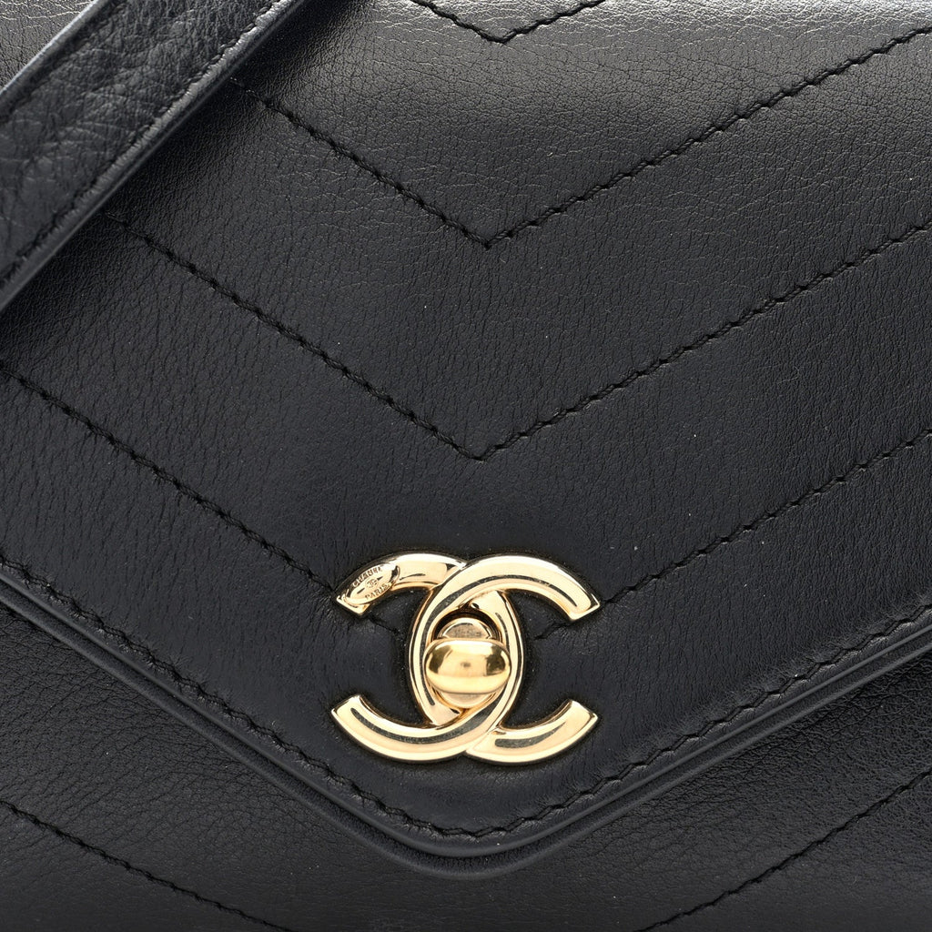 Chanel Calfskin Chevron Stitched Coco Waist Bag Black