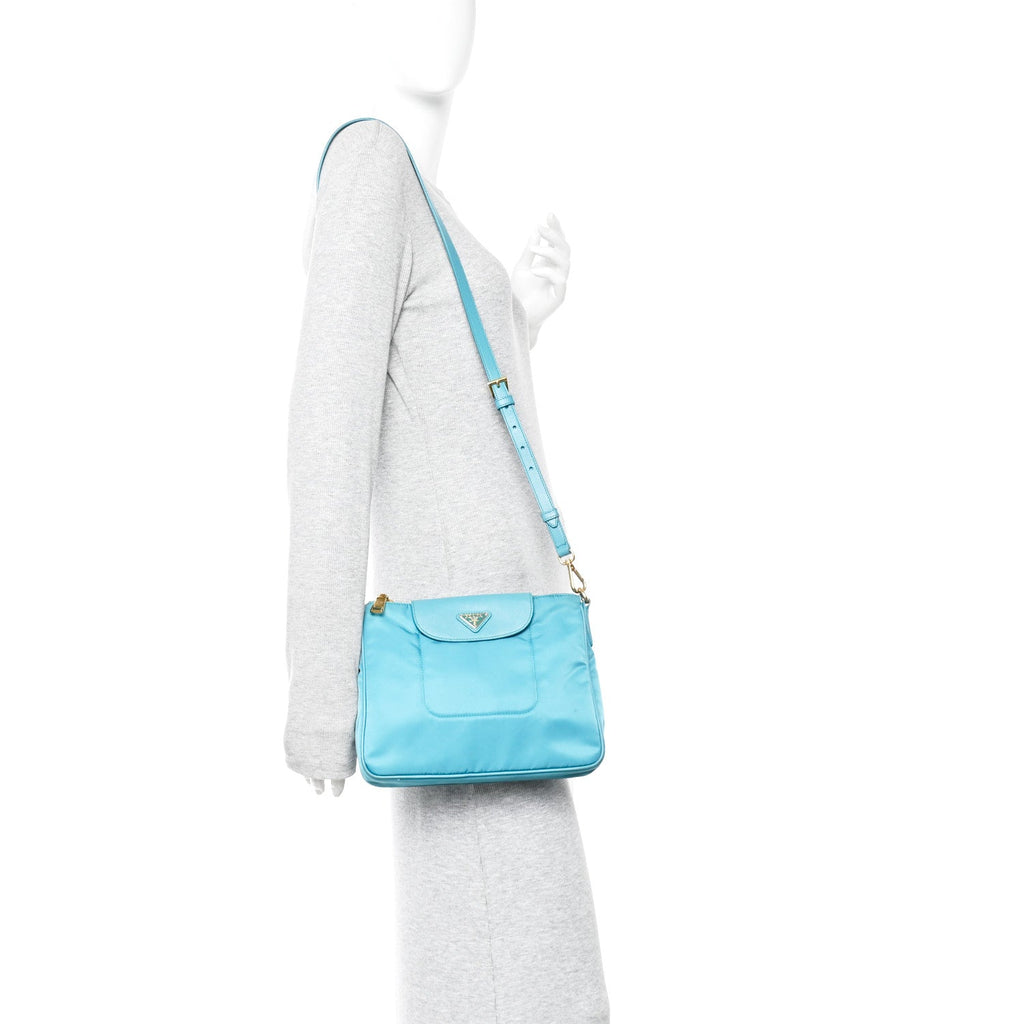Prada Tessuto Nylon Saffiano Crossbody Bag Turchese