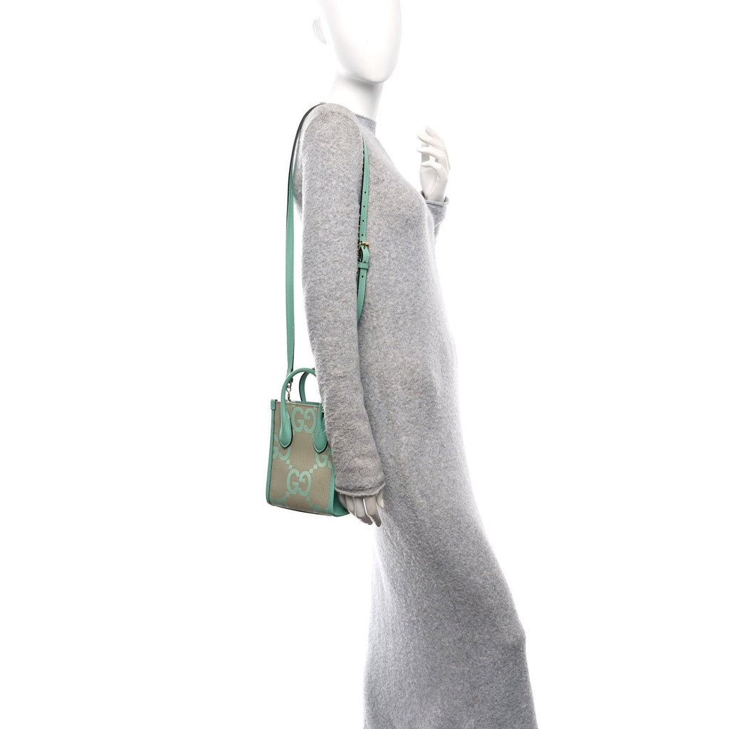 Gucci Monogram Jumbo GG Textured Dollar Calfskin Mini Tote Bag Pepperlight Mint