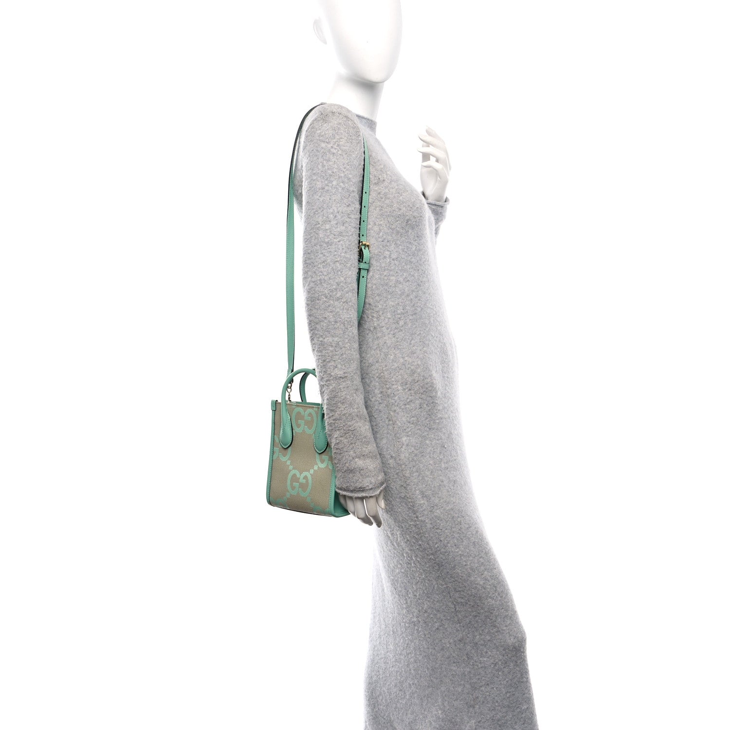 Gucci Monogram Jumbo GG Textured Dollar Calfskin Mini Tote Bag Pepperlight Mint