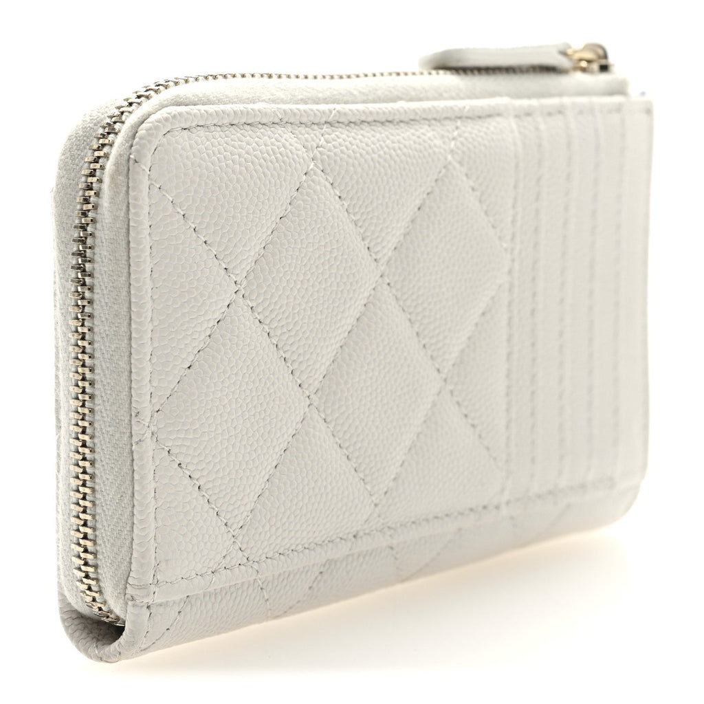 Caviar Quilted CC Logo Zip Around Card Holder White