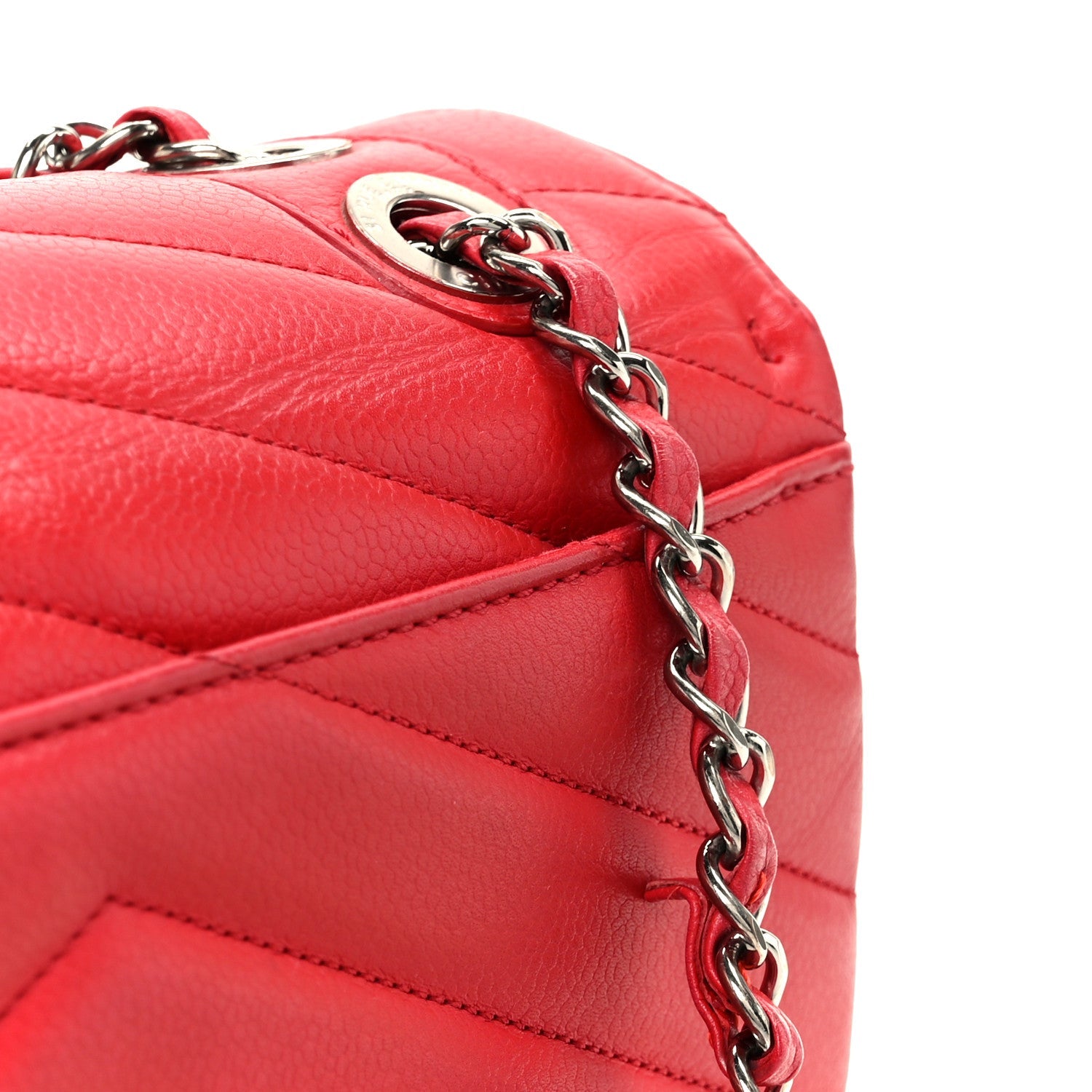 Chanel Caviar Chevron Quilted Single Flap Red