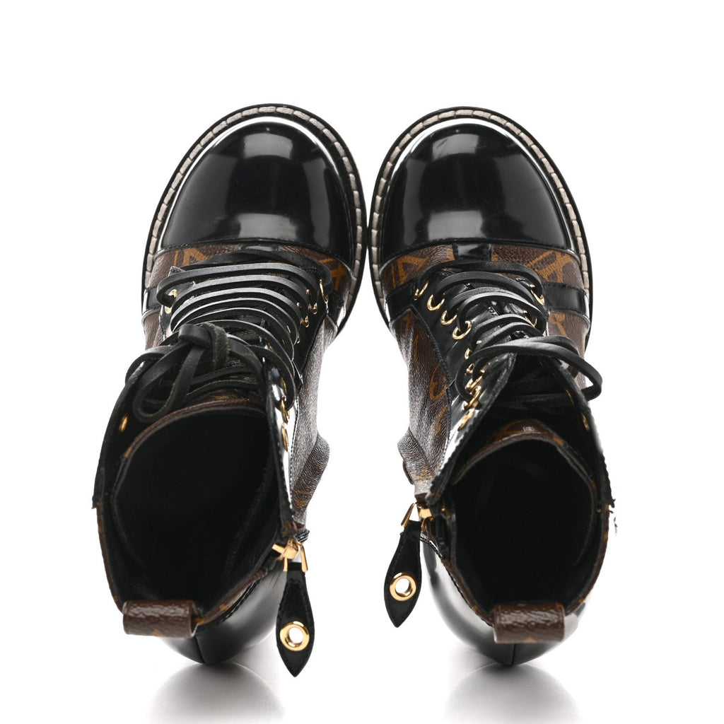 Louis Vuitton Patent Calfskin Monogram Star Trail Ankle Boots 36 Black