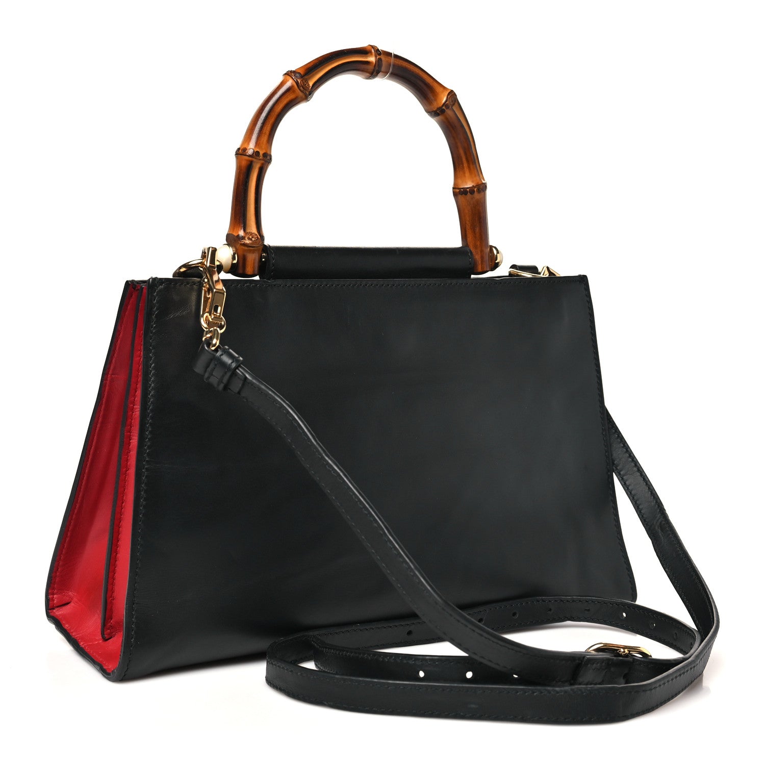 Gucci Nappa Bamboo Web Small Nymphaea Top Handle Bag Black