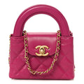 Chanel Shiny Aged Calfskin Quilted Mini Nano Kelly Shopper Dark Pink