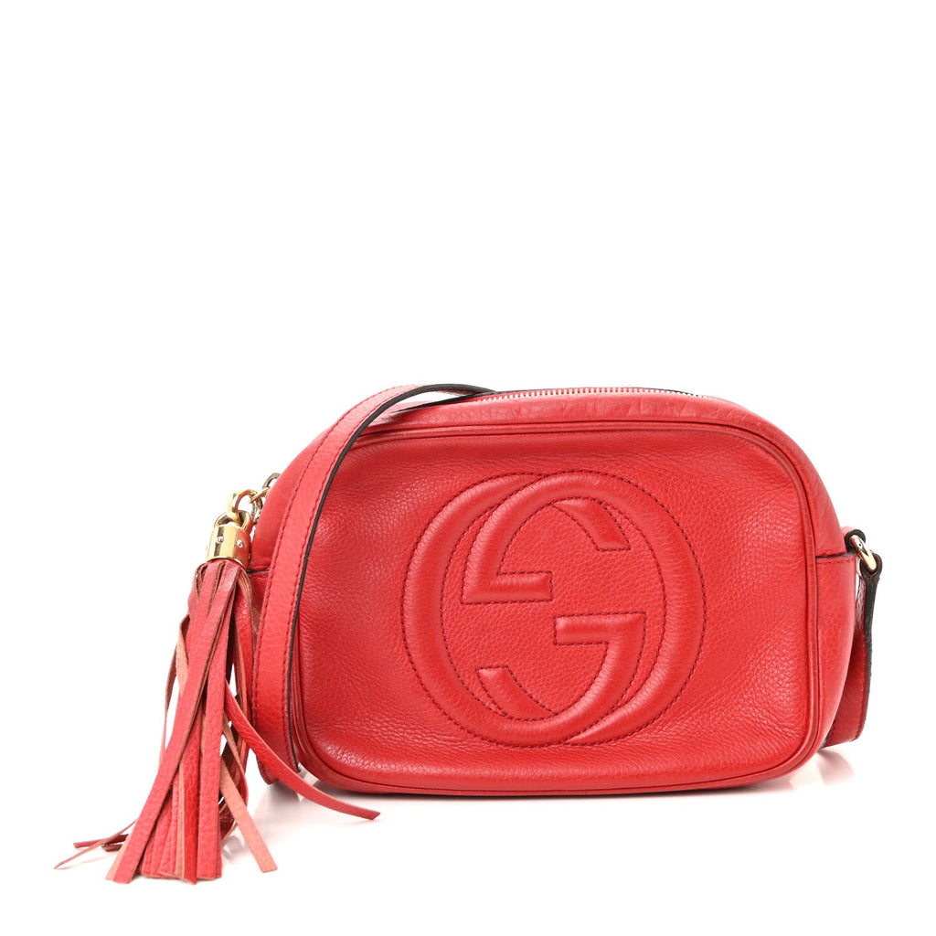 Gucci Pebbled Calfskin Small Soho Disco Bag Tabasco Red