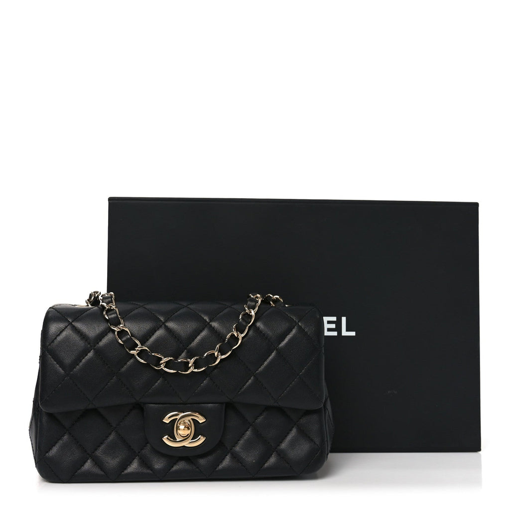 Chanel Lambskin Quilted Mini Rectangular Flap Black