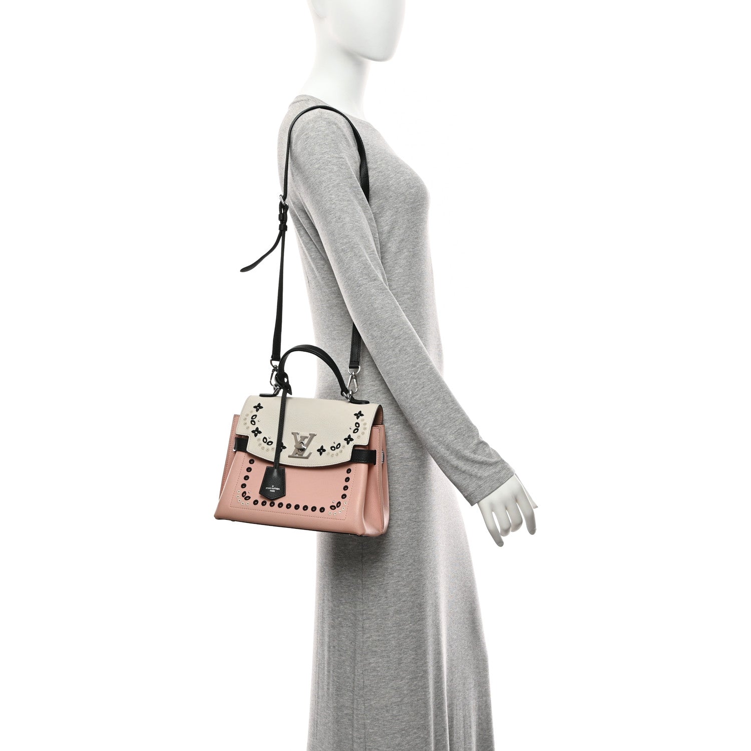 Louis Vuitton Soft Calfskin Embroidered Lockme Ever BB Rose Pink Snow White Black