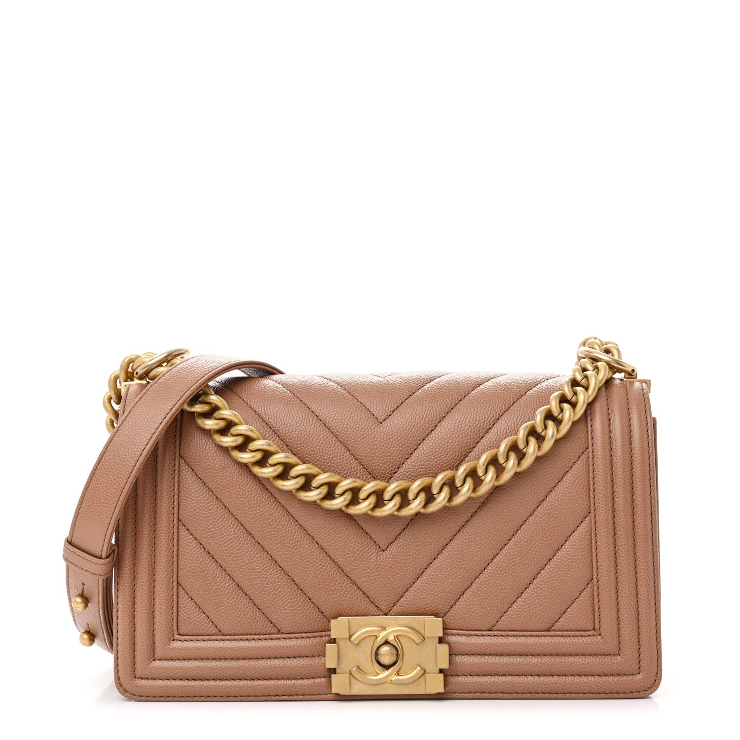 Chanel Caviar Chevron Quilted Medium Boy Flap Brown