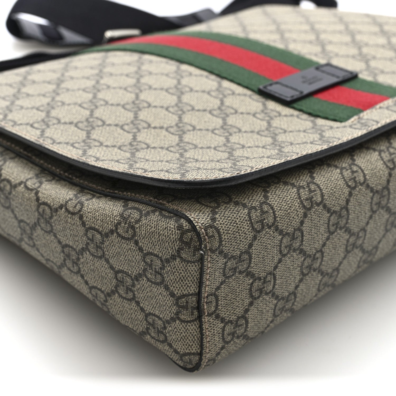 Gucci GG Supreme Monogram Web Flap Messenger Bag Black