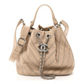 Chanel Calfskin Studded Chevron Quilted Small Stud Wars Drawstring Bag Beige