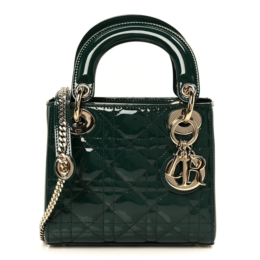 Christian Dior Patent Cannage Mini Lady Dior Pine Green