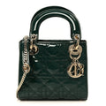 Christian Dior Patent Cannage Mini Lady Dior Pine Green