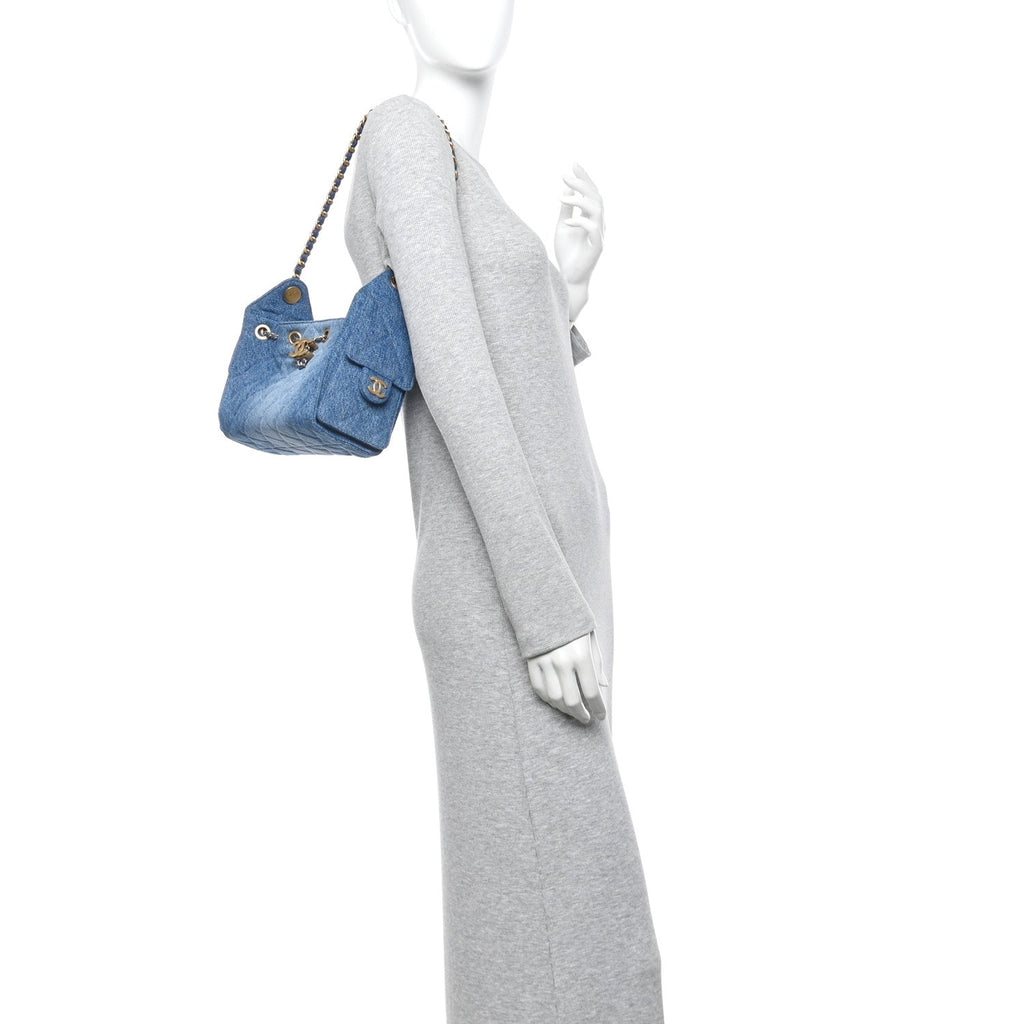 Chanel Washed Denim Quilted Mini Chanel 25 Handbag Blue