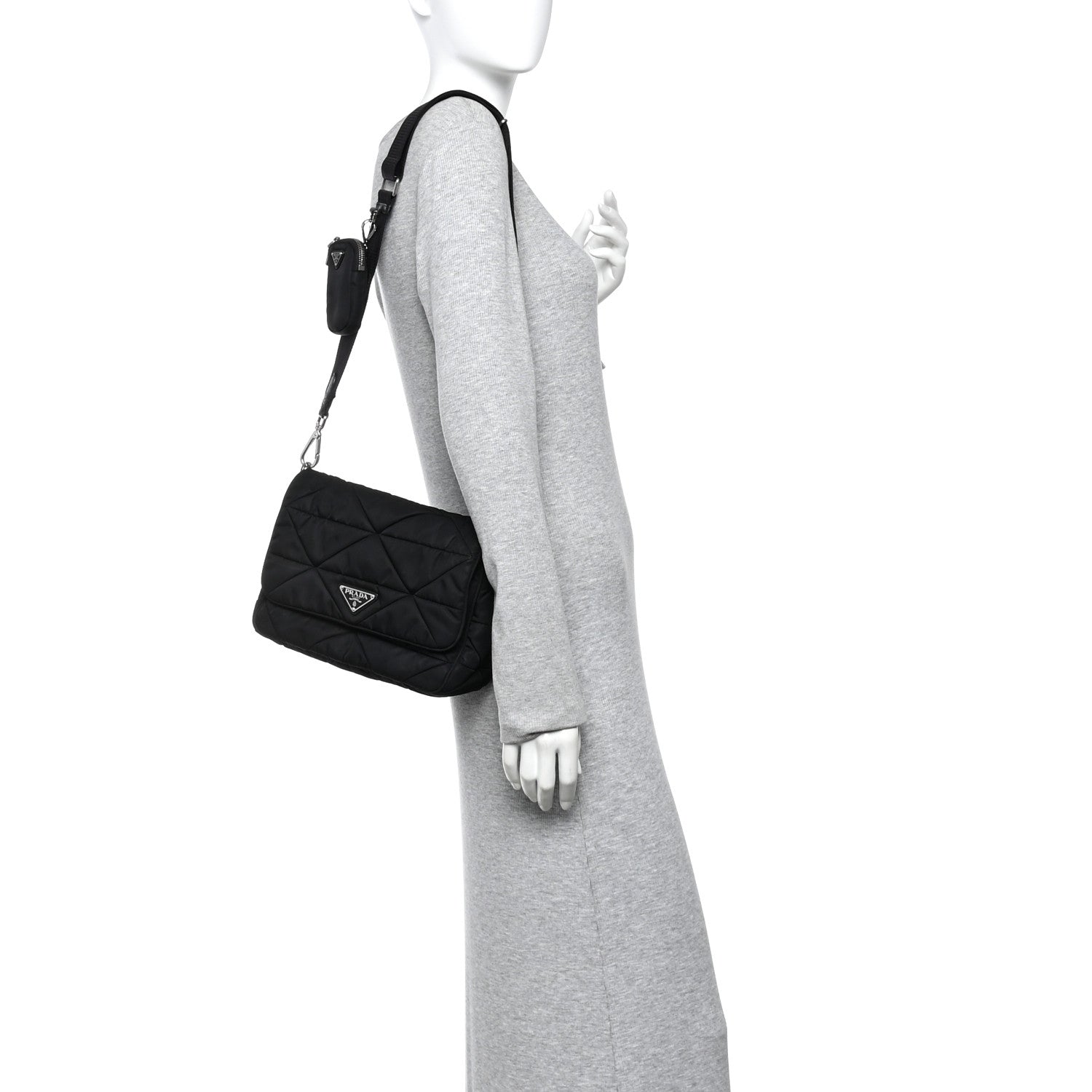 Prada Re-Nylon Quilted Padded Flap Shoulder Bag Black