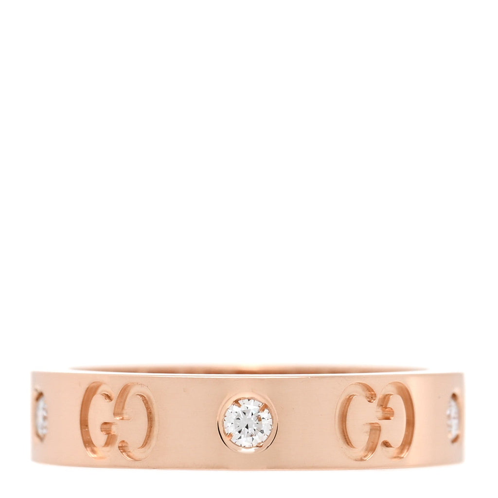 Gucci 18K Rose Gold Diamond Icon Band Ring 49 4.75