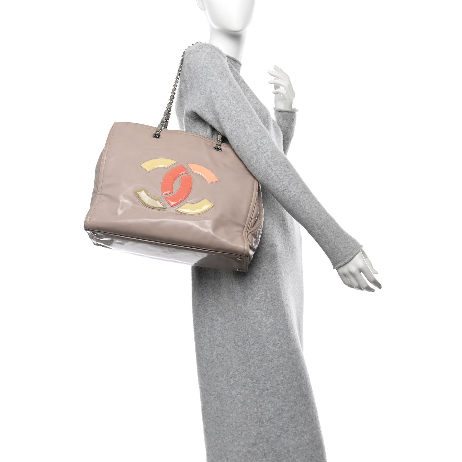 Chanel Vinyl Large Lipstick Tote Dark Beige