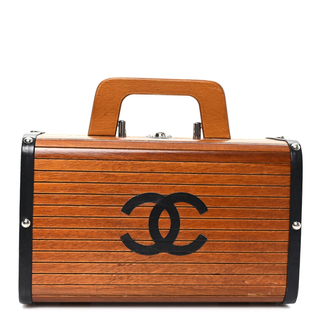 Chanel Wood Lambskin CC Vanity Case Brown Black