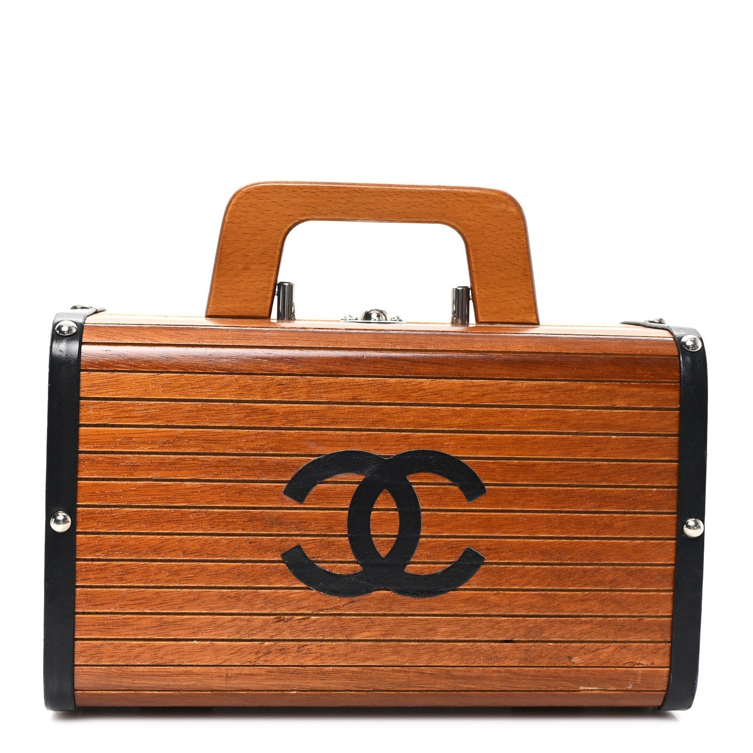 Chanel Wood Lambskin CC Vanity Case Brown Black