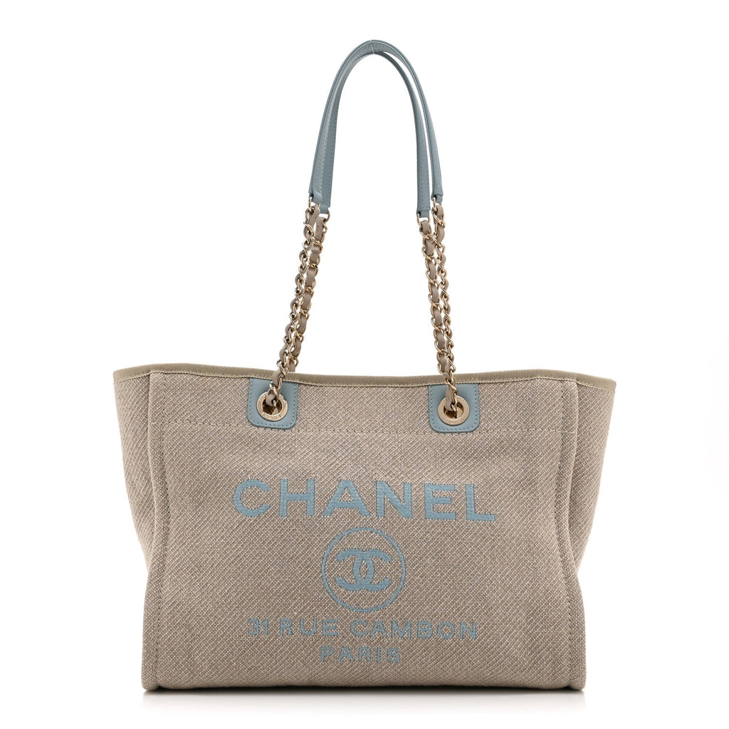 Chanel Mixed Fibers Calfskin Small Deauville Tote Grey Light Blue