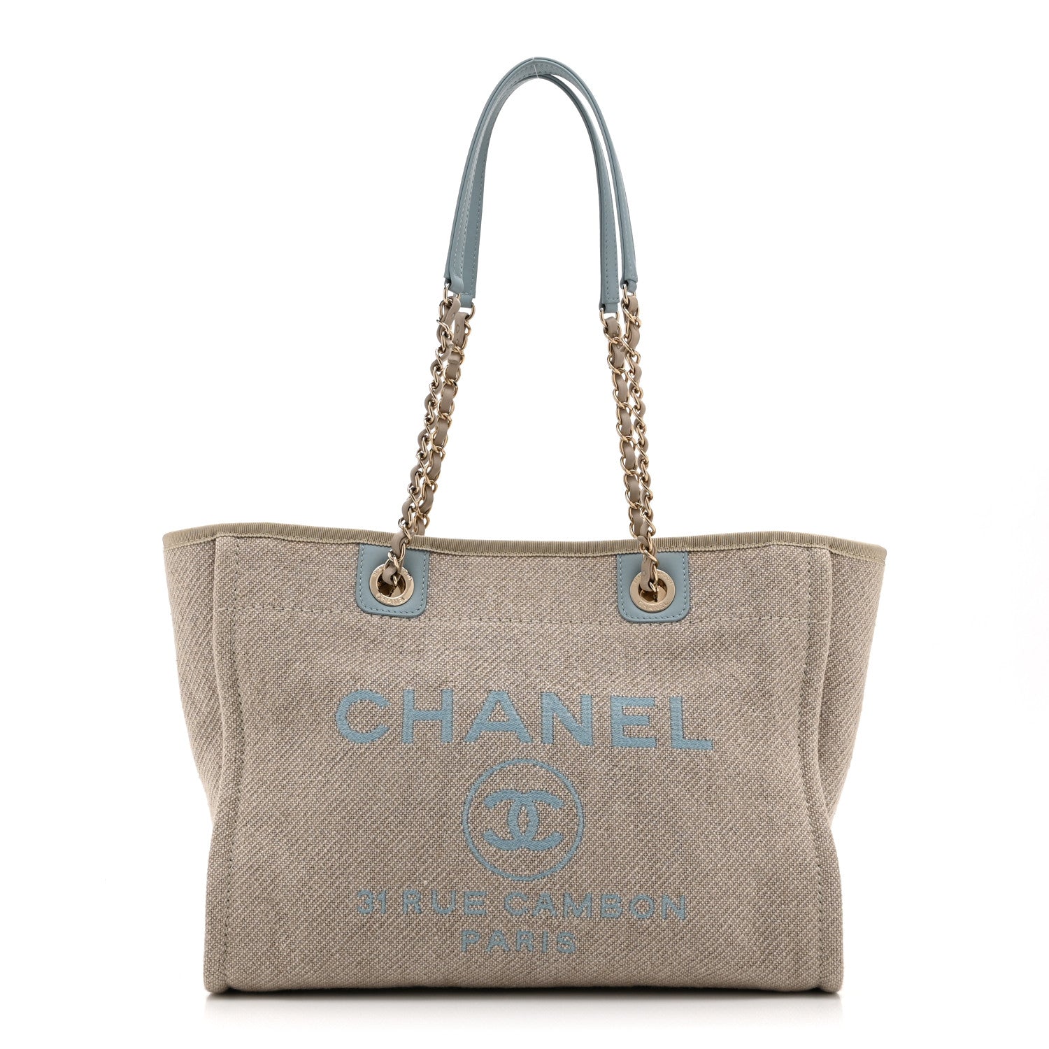 Chanel Mixed Fibers Calfskin Small Deauville Tote Grey Light Blue