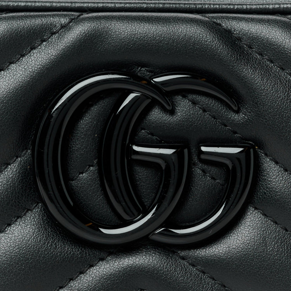 Gucci Calfskin Matelasse Monochrome Small GG Marmont Chain Shoulder Bag Black