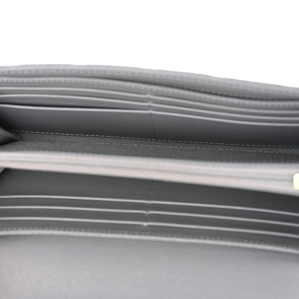 Caviar Quilted Large Gusset Flap Wallet Grey