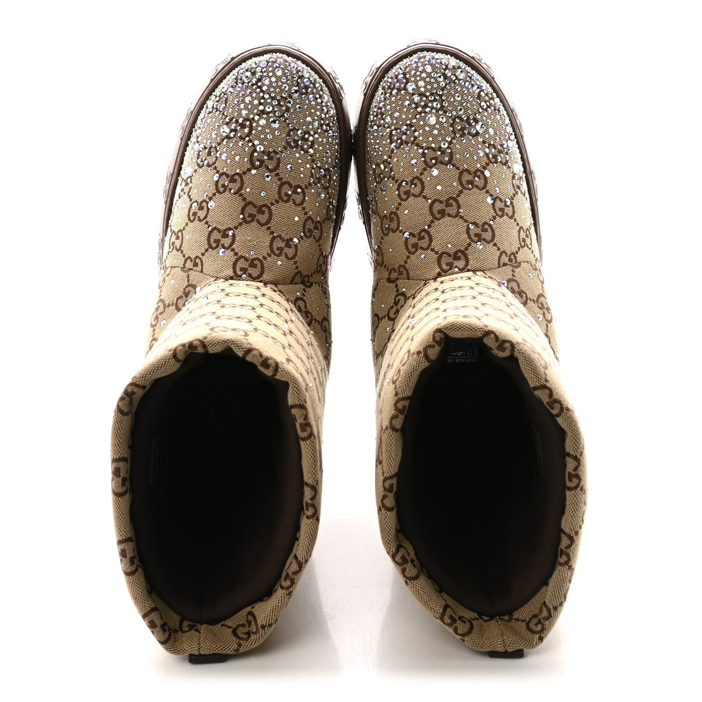 Gucci Monogram GG Strass Thermal Bootie 38.5 Camel Ebony