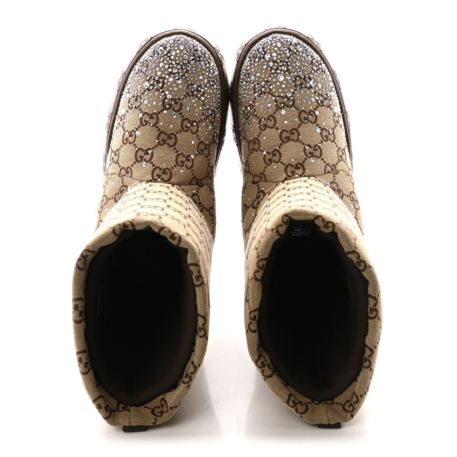 Gucci Monogram GG Strass Thermal Bootie 38.5 Camel Ebony